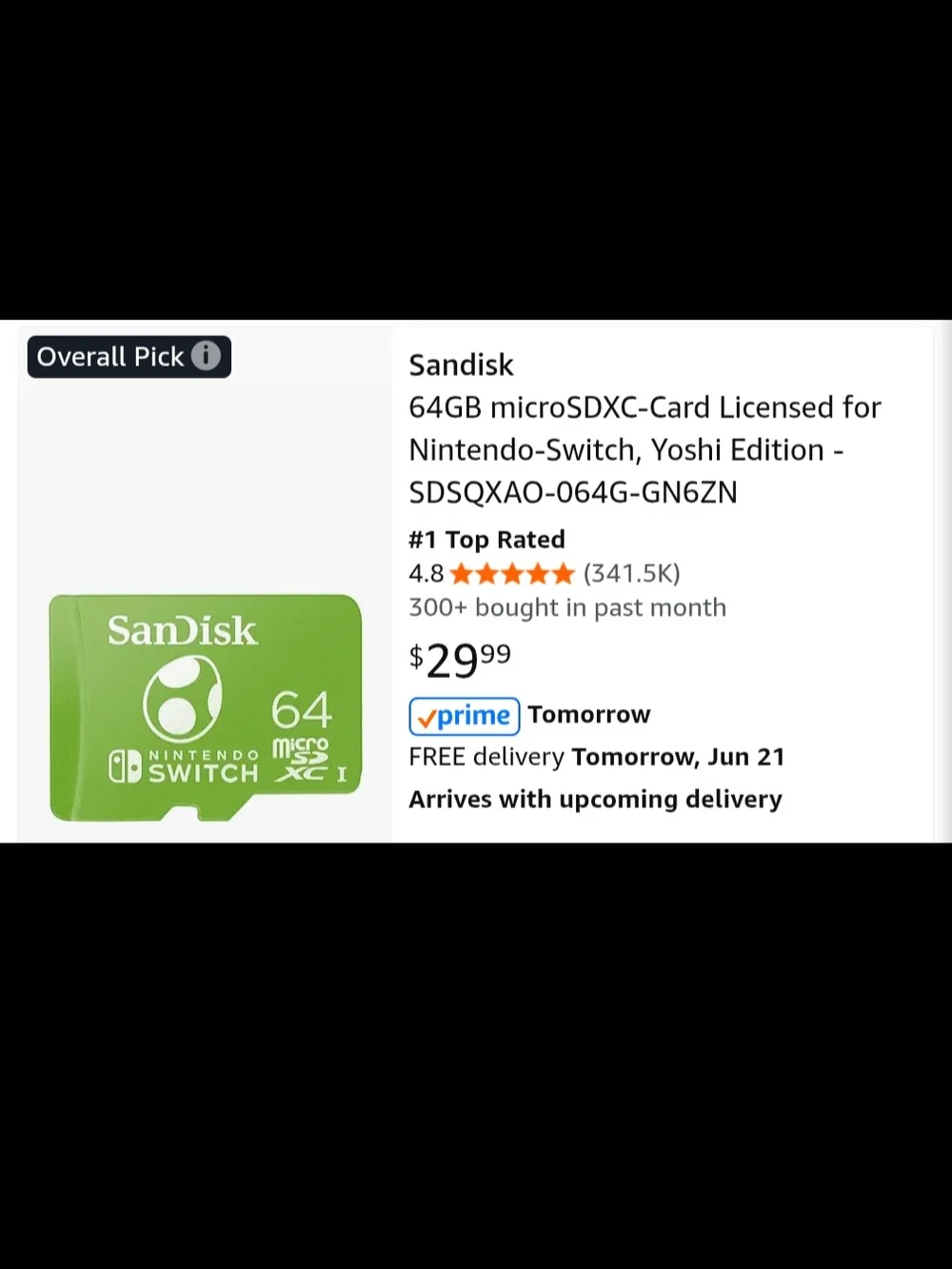 SanDisk 64GB microSDXC Card - Green (Nintendo Switch Yoshi Edition)